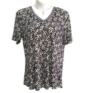 3/$30 George T-Shirt Top Womens Size XL Tan Black Cream Short Sleeve V-Neck